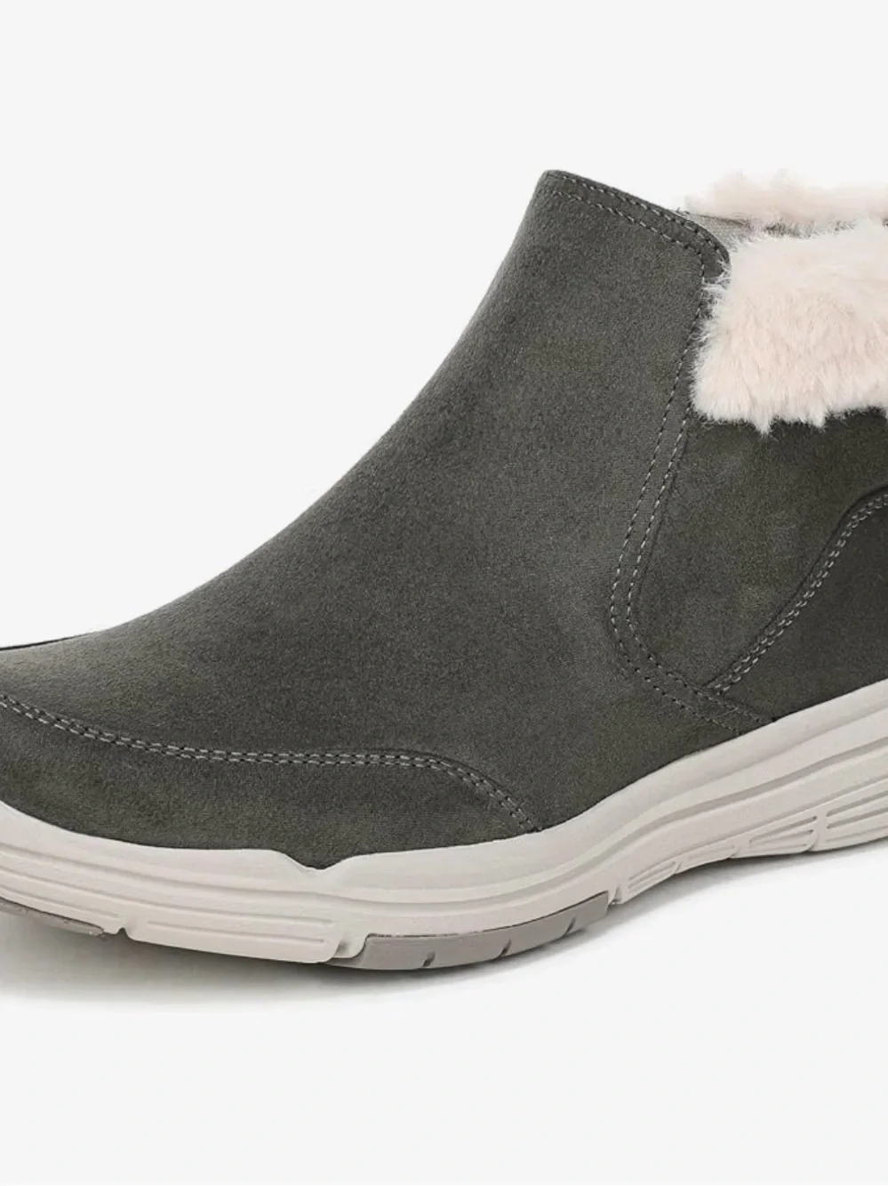 Ryka Women's Gray Suede Slip-On Fur-Trim Ankle boots